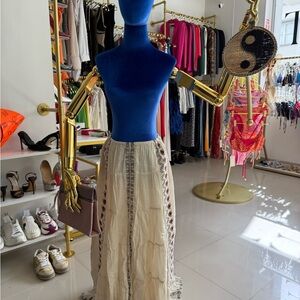 Zara Cream Maxi Skirt with Cut Out Tiered Design